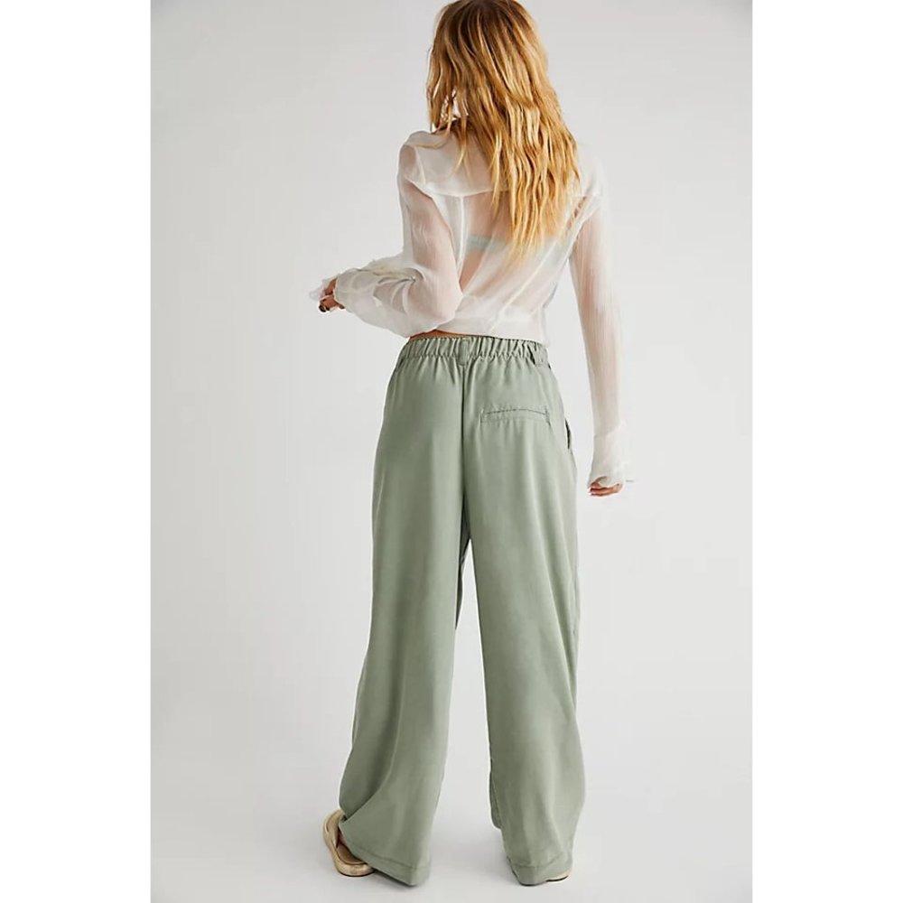 FREE PEOPLE Nothin To Say Pleated Trousers / Seagrass - Picture 3 of 10